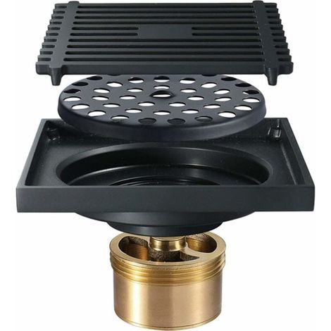 Siphon De Sol - Noir - 100 mm - Pour Salle De Bain - Désodorisant - Carré - Avec Grille En Acier Inoxydable - 1 Pièce