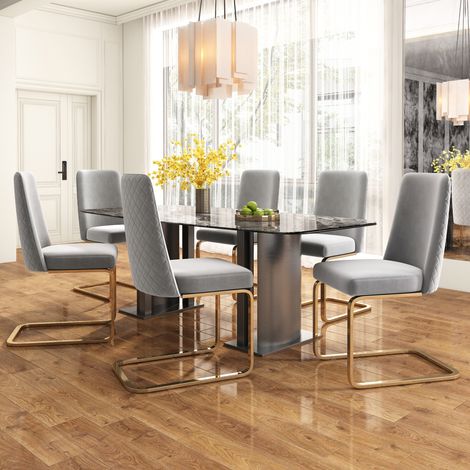 CHICFURN Pack de 6 sillas de comedor 52 x 45 x 88 cm de terciopelo gris estilo lounge (1/5)