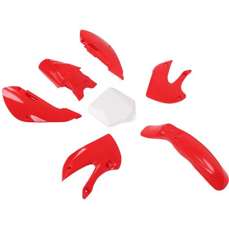 Kit carrosserie plastique 7 pièces pour moto cross KLX110 KX65, habillage complet résistant, accessoire remplacement rouge, coque protection motocross tout-terrain (1/5)