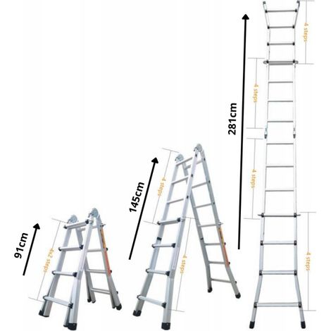 Échelle articulée et télescopique pliante en aluminium 4x3 marches 2,81m - SECURY-T