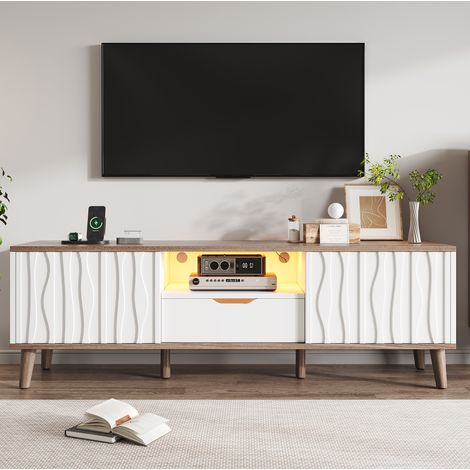 Vitrine avec 4 étagères, 1 porte, 2 tiroirs, éclairage LED. Blanc, MDF et verre, 40x35x165 cm (1/5)
