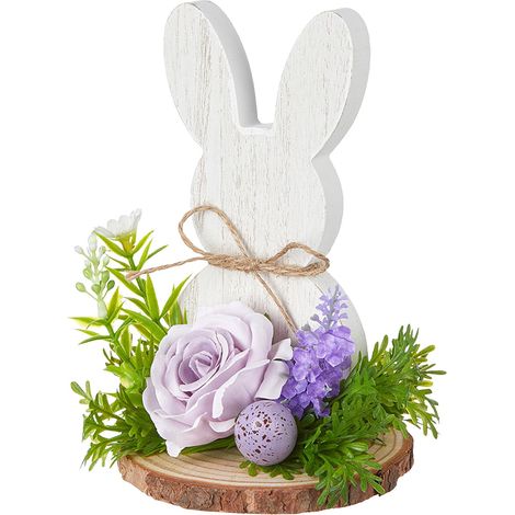 Lapin En Bois - Décoration De Table Pour Pâques - Figurine Rustique Pour Salon Chambre À Coucher - Lot De 1