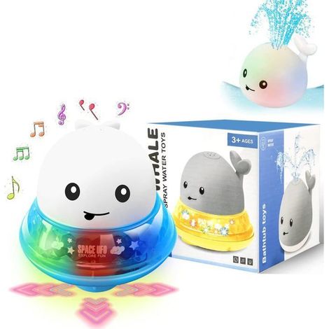 Jouet de bain 2 en 1 en forme de baleine avec OVNI musical et fontaine lumineuse – Arroseur interactif pour tout-petits à partir de (1/4)