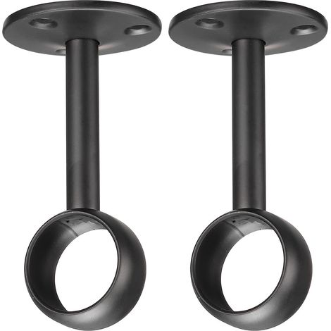 Sollbry Soportes para barra de cortina, soporte de acero inoxidable de 1,28 pulgadas para armario, soporte de techo, color negro, 2 unidades (1/5)