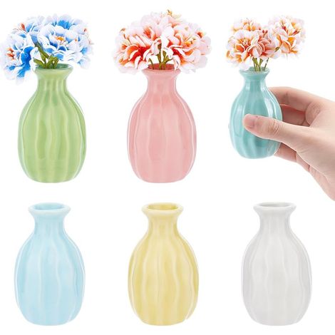 6 Pcs Vase à Fleurs en Céramique, Rustic Decor Vase Modern Farmhouse Decor Multicolore Plaine Petits Vases pour Fleurs Petites Floral Salle à Manger Étagère Décor (1/5)