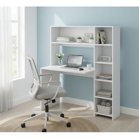 Scrivania - 5 Ripiani 6 Vani, Bianco, -, 113.2x40x141.8h cm Kismayo