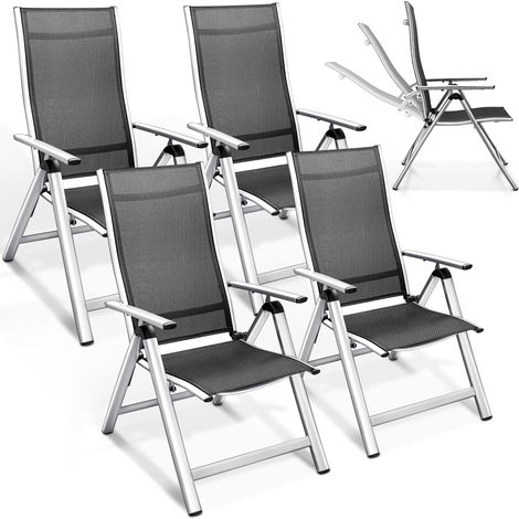 tillvex Silla de jardín premium, 4 piezas, color plata, plegable, de aluminio Silla con respaldo alto y reposabrazos Silla plegable ajustable Silla plegable para balcón, jardín y terraza