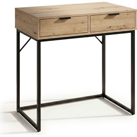 Konsolentisch Loft-Stil ELANO 2 Schubladen 80 cm Artisan Eiche Schwarze Beine