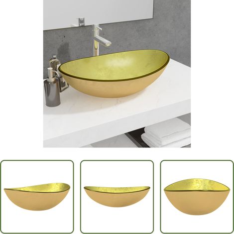 vidaXL Lavabo Verre trempé 54,5x35x15,5 cm Doré (1/5)