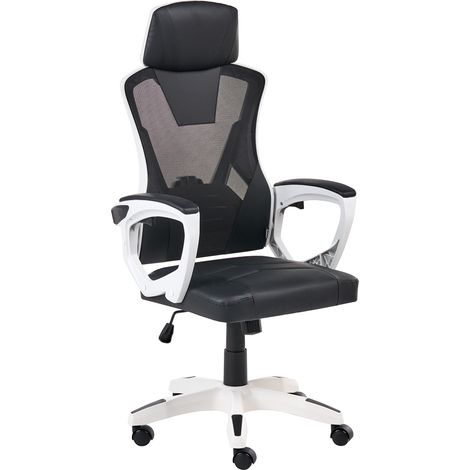 Silla de oficina moderna de piel sintética altura regulable giro de 360° respaldo reposabrazos ajustables mecanismo inclinación blanco Ignis