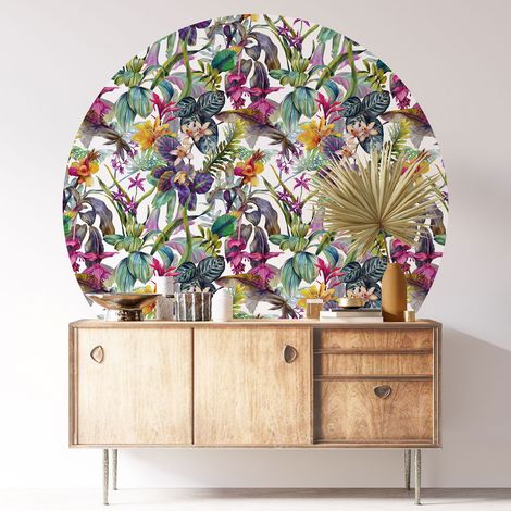 Sticker mural rond / cercle - Motif floral - Diamètre 30 cm - Adhésif + Protection MATE (1/3)