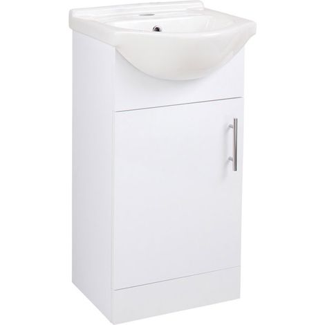 Signature Skyline Floor Standing 1-Door Vanity Unit with Basin 450mm Wide - White Gloss (1/4)