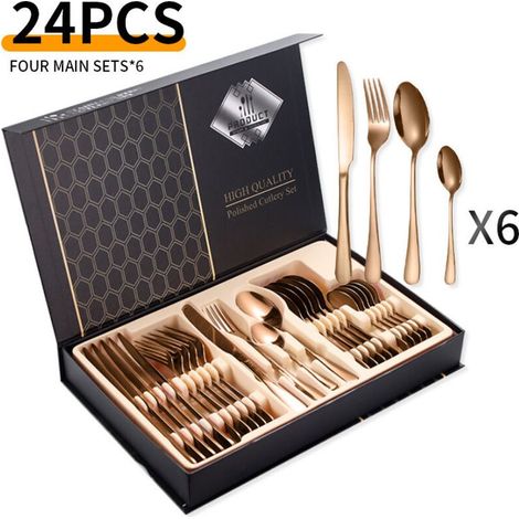 Ménagère 24 pièces en acier inoxydable – pour 6 personnes – acier inoxydable – or rose (1/4)