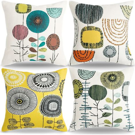 Housse de Coussin 45x 45 cm Décoratif Taie d'oreiller Fleur Abstraite Housse de Coussin Lin Coussin Jaune pour Canapé Voiture Maison Salon Chambre Décoration (1/5)