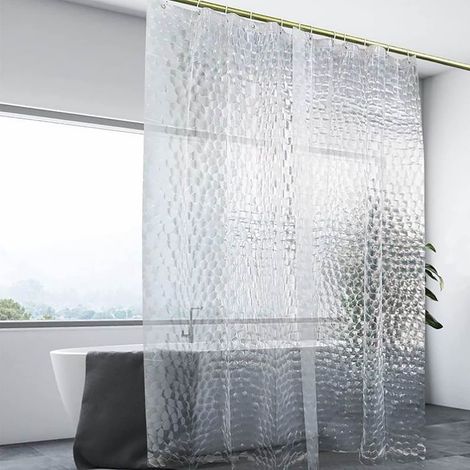 Rideau de douche transparent,100% imperméable Rideau de douche 3D EVA avec 3 aimants de fond robustes et 12 grommets, 72 (1/5)