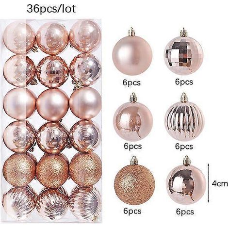 Boules de Noël 4 cm, 36 pièces, dorées, rouges, vertes et bleues, pour sapin de Noël, décorations de fêtes, pendentifs de Noël, décorations de fêtes roses, 36 pièces (1/5)