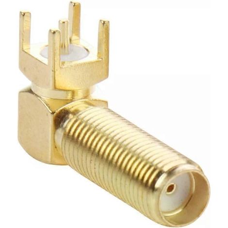 Connecteur SMA femelle coudé à 90° - Lot de 10 adaptateurs plaqués or pour montage sur circuit imprimé (1/4)