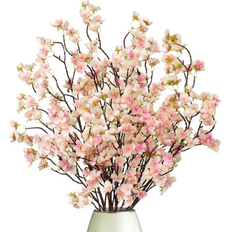 4PCS Fleurs de Cerisier Artificielles Branches Rose Champagne100cm (1/5)
