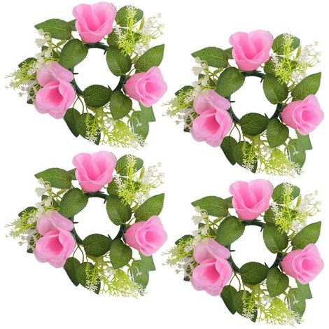 Support de Bougie Rose Simulation Mariage 4pcs, Décoration Fleurs Intérieur Salon Guirlande, Ornement Table Fête (1/5)