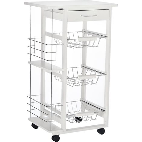 Carro de cocina con ruedas 47 x 37 x 83 cm ahorra espacio práctico 3 cestas estilo escandinavo en madera de pino blanco 210000996 (1/5)