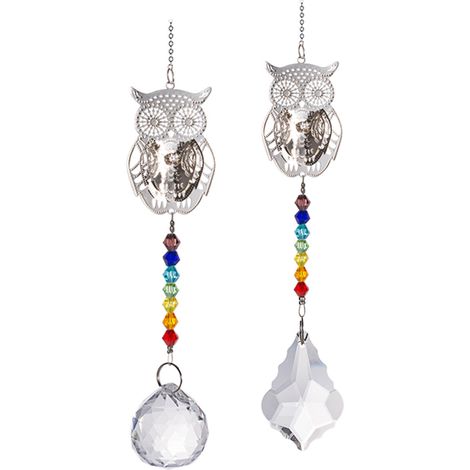 Ornement de fenêtre hibou en perles de cristal colorées, lot de 2, Noël, mariage, décorations de fenêtre