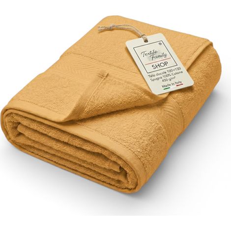 Telo Doccia Ocra 100x150 in Spugna 100% Cotone 450 g/m² Made in Italy