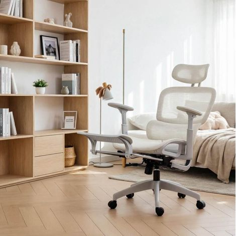 Chaise de bureau ergonomique 66x70x114-122 cm en mesh beige, moderne, inclinable 3D FloraGrace (1/5)