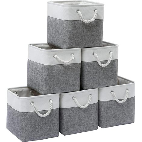 Lot de 6 grands cubes de rangement pliables en tissu avec cordes, de 28 x 28 x 28 cm, pour la maison. (1/5)