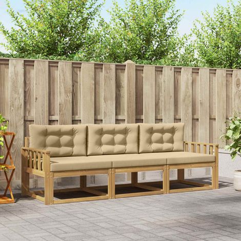 vidaXL Outdoor-Sofagarnitur mit Kissen 3 pcs Weiß und Beige Polyester (1/5)