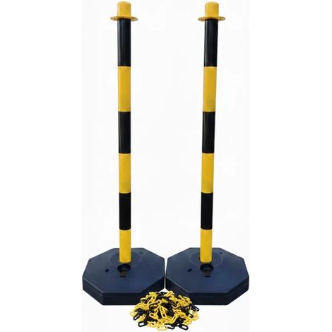 2 poteaux de barrière jaunes flexibles avec chaîne de barrière de 5 mètres (1/5)