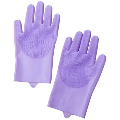 QORVA-Gants de toilettage pour animaux violets 2816cm 1 pièce de gants en silicone avec cinq doigts pour le nettoyage et le massage (1/5)