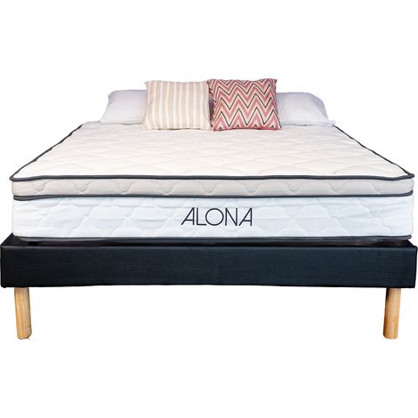 Materasso e rete 160x200 cm Grigio Alona a molle Memory 80 Kg/mÂ³ - Altezza 25,5 cm - Superficie Morbida - Supporto Equilibrato - 5 Zone di Comfort - MATERASSO ALONA + GREGORY NERO