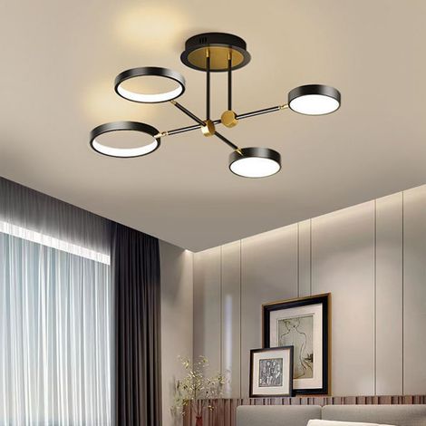 Lustre moderne à 4 têtes avec télécommande, plafonnier LED à intensité variable, suspension LED, 3 températures de couleur, 75 cm, 48 W (1/5)