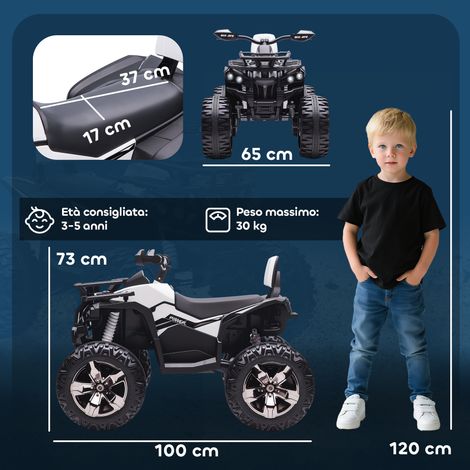 Quad électrique 12V (3-5 ans, avec phares, pédales et port USB pour la lecture de musique, blanc) (1/5)