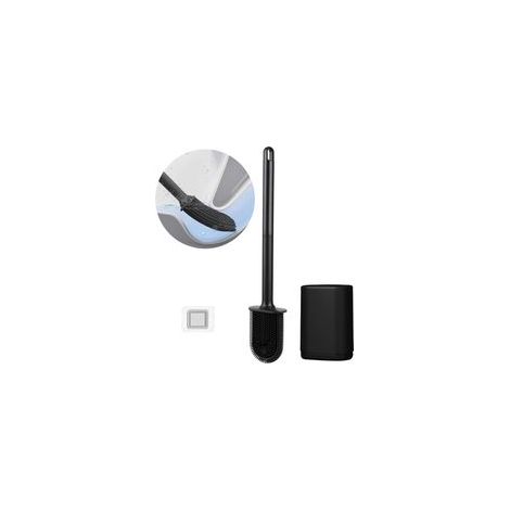 Brosse WC Silicone Brosse Toilettes WC Plate Flexible, Balai Toilette WC pour Salle de Bain avec Récipient à Séchage Rapide, Fixation Murale sans Perçage, Noir brosse wc silicone (1/5)