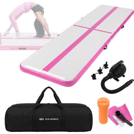 ECD Germany Tapis Airtrack 4m, Rose, 10 cm d'Épaisseur, Piste de Gymnastique Gonflable pour Tumbling, Yoga, Pilates et Fitness, avec Pompe Électrique et Sac de Transport, Équipement de Sport Pro (1/5)