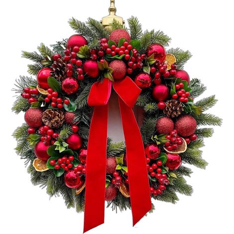 Couronne de Noël lumineuse 40 cm avec guirlande LED à lumière chaude, décoration festive pour porte, mur et intérieur
