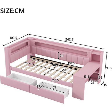 Polsterbett aus Holz in Rosa 242.5 x 102.5 x 93.5 cm HOMAIRE (1/5)