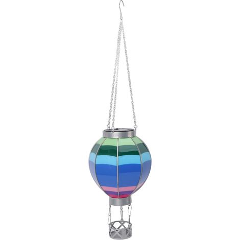 Luminaire solaire suspendu en fer ornement éclairage jardin cour terrasse extérieur ballon bleu à rayures (1/5)