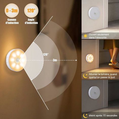 Lot de 6 Détecteur de Mouvement Veilleuse LED Automatique USB Rechargeable[], Veilleuse Induction 8LEDs, Batterie 400mAh, Veilleu (1/5)