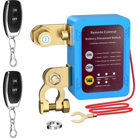 Interrupteur à distance sans fil pour voiture, disjoncteur de voiture, sectionneur de batterie 12V 240A, interrupteur de voiture, véhicules tout-terrain, camions, bateaux, tricycles agricoles, etc. (1/5)