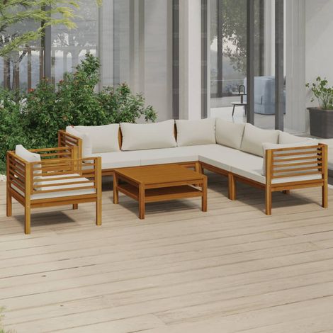 FIMEI Salon de jardin 7 pcs avec coussin crème Bois d'acacia solide (1/5)