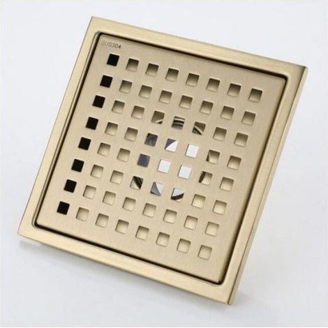 15x15cm Goldener Edelstahl-Duschablauf, quadratisch, Bodenablauf mit Abdeckung und Etikett (1/5)