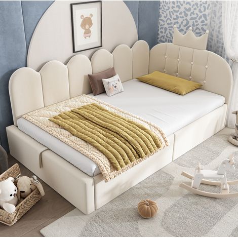 Cama dormitorio infantil con almacenamiento beige OKMYHOME (1/5)