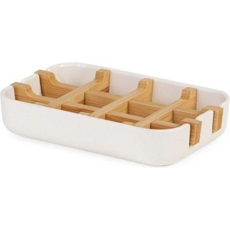 Blanc/Naturel Compactor Porte-Savon Blanc, Bambou écologique, Naturel, biodégradable, sans Plastique (1/5)