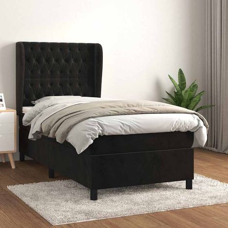 Sommier à lattes de lit avec matelas Noir 90x200 cm Velours (1/5)