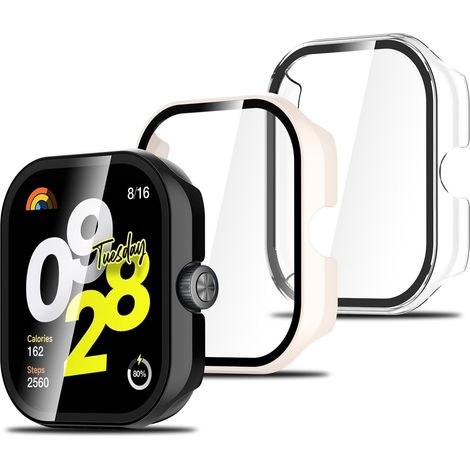 3PCS Protection Écran Compatible pour Xiaomi Redmi Watch 4 Coque 2 en 1 Cadre PC Rigide et Verre Trempé HD, Sensible au Toucher/Couverture Complète/Ultra Mince/Anti-Bulle (1/5)