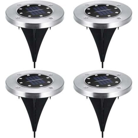 Lot de 4 disques solaires à LED spots de jardin à planter,lumière blanche (1/5)