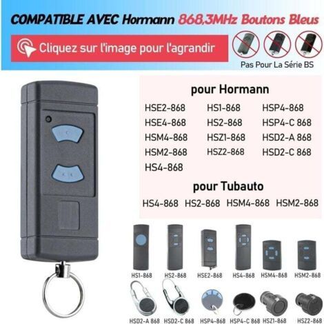 Deux émetteurs de garage à bouton bleu, 868 MHz, compatibles avec HORMANN HSE2 HSM4 HSE4 Tubauto HS4 (1/3)