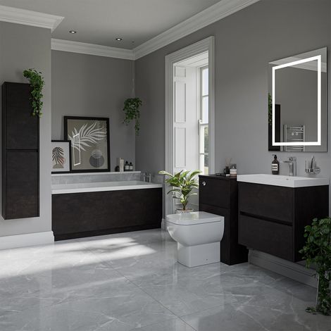 Barton 1500mm x 700mm Slim Edge Straight Single Ended Bathroom Suite including Metallic Slate Furniture Set with Slim Edge Basin (1/5)